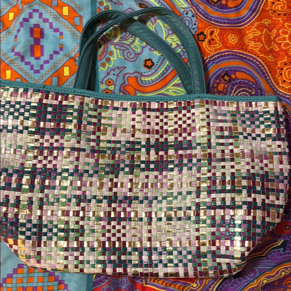 Multicolor Woven Tote Bag